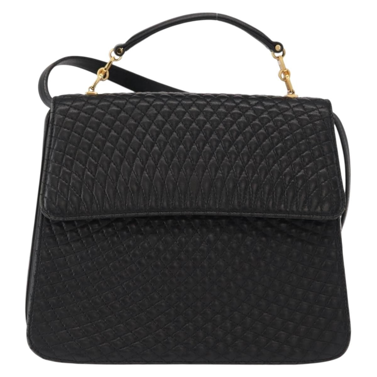 Bally Vintage Handbag Quilted Leather, BLACK, LEATHER, Handbag