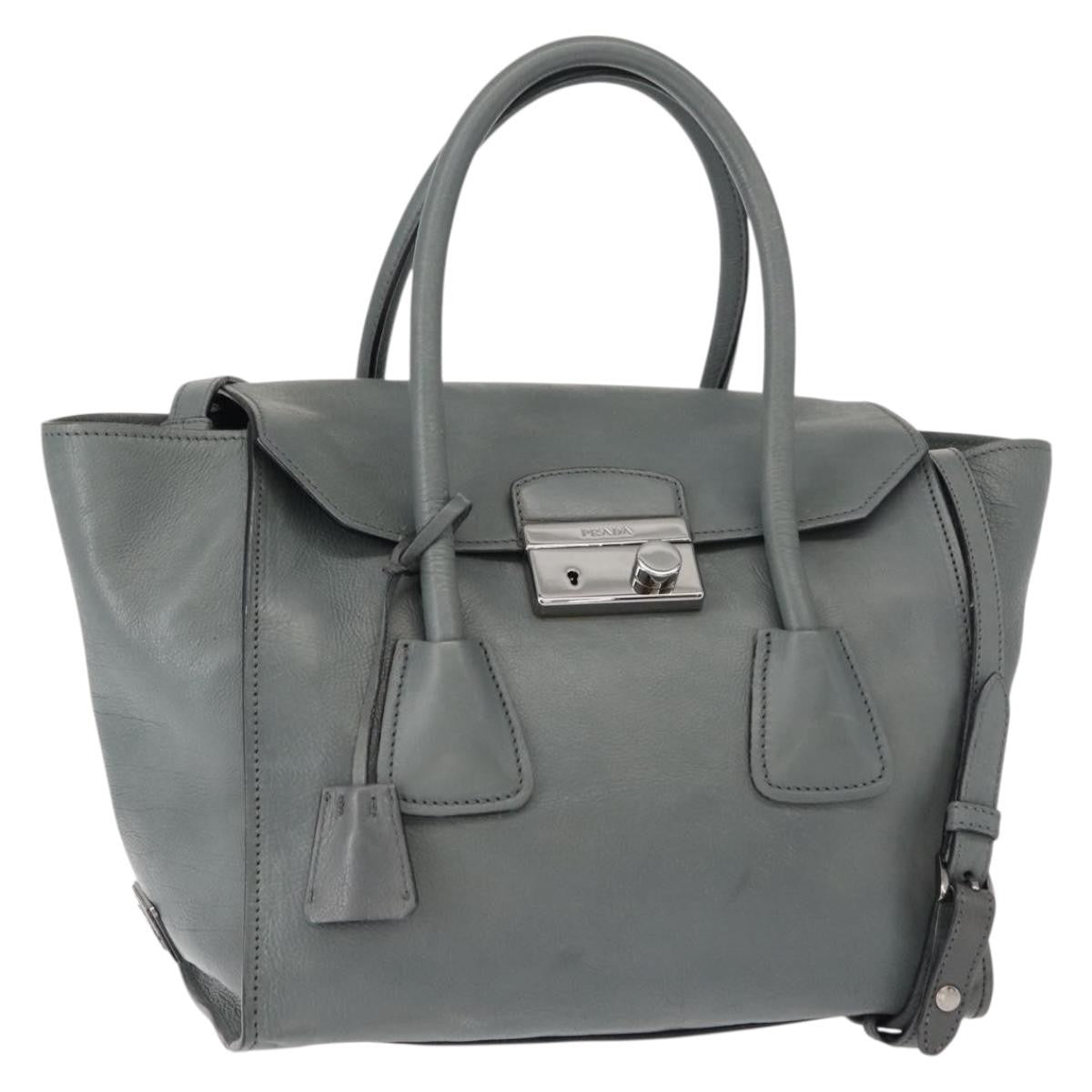 Prada Twin Pocket Lock Flap Tote Glace Calf, GRAY, LEATHER, Tote bag