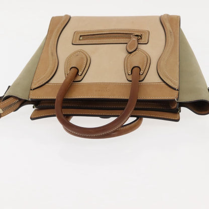 Celine Tricolor Luggage Bag Leather, BEIGE, LEATHER, Handbag