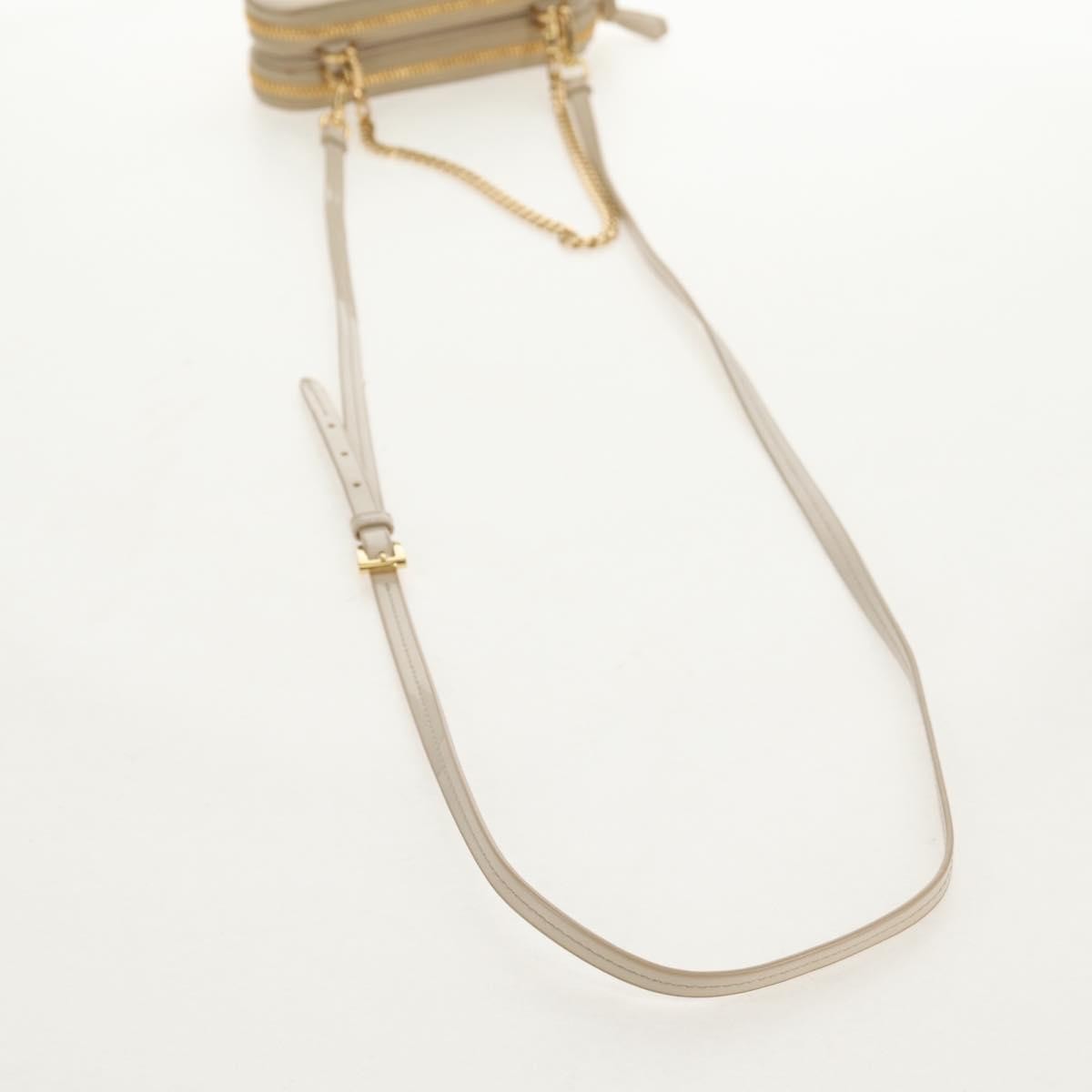 Prada Triangle Double Zip Pouch Bag with Chain Patent leather, BEIGE, PATENT_LEATHER, Clutche & pouche