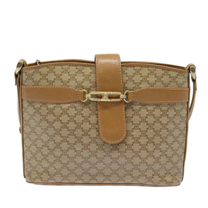 Celine Vintage Macadam Shoulder Bag Canvas and Leather, Beige, Canvas, Shoulder Bag
