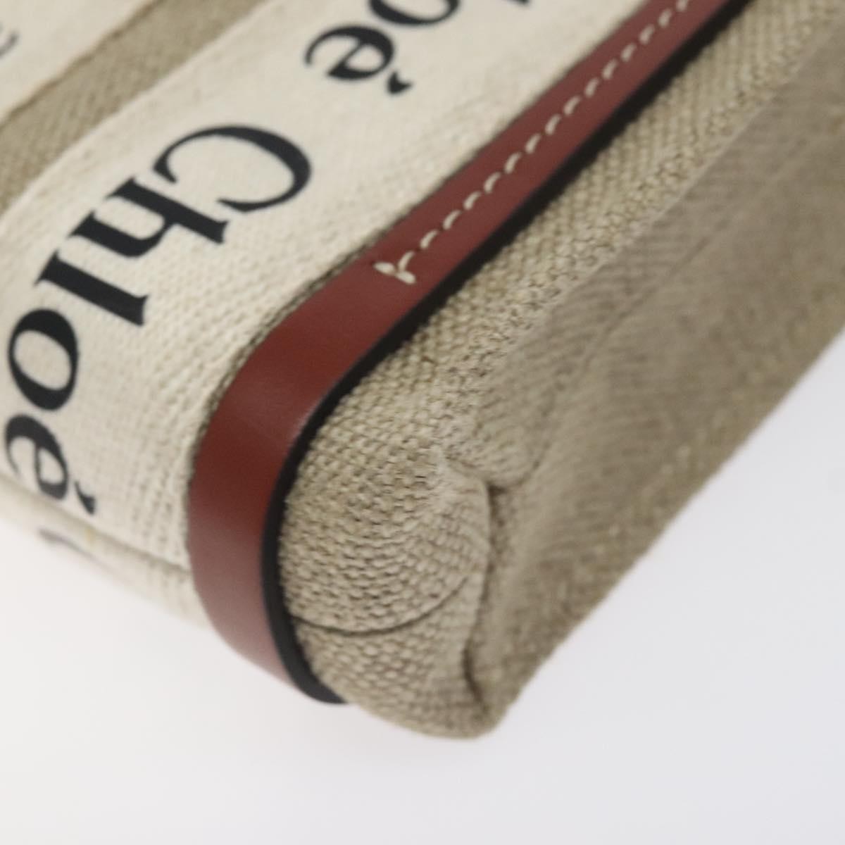 Chloe Woody Tote Canvas with Leather, BEIGE, CANVAS, Tote bag