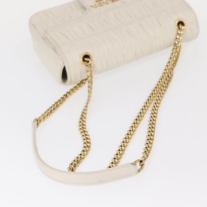 Prada Chain Flap Shoulder Bag Nappa Gaufre, WHITE, LEATHER, Shoulder bag