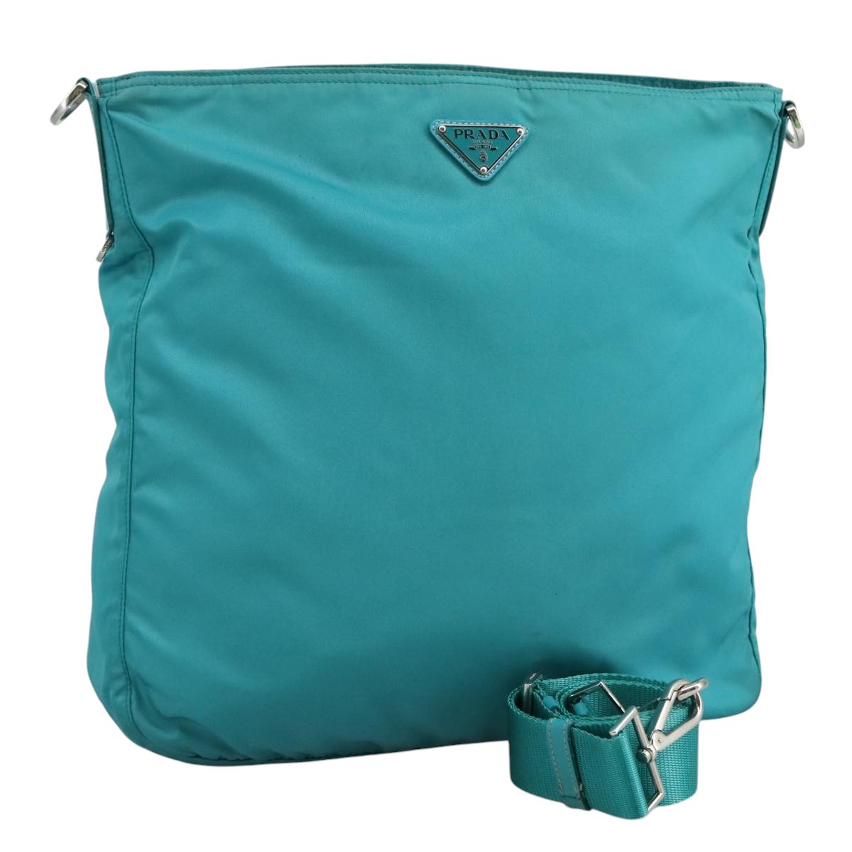 Prada Zip Top Messenger Bag Tessuto, TURQUOISE, NYLON, Shoulder bag