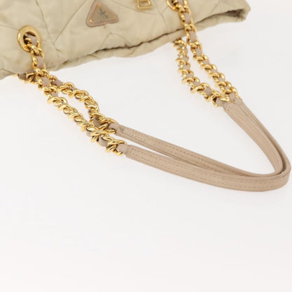 Prada Chain Front Zip Tote Quilted Tessuto, BEIGE, NYLON, Tote bag