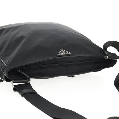 Prada Zip Messenger Quilted Tessuto, BLACK, NYLON, Shoulder bag