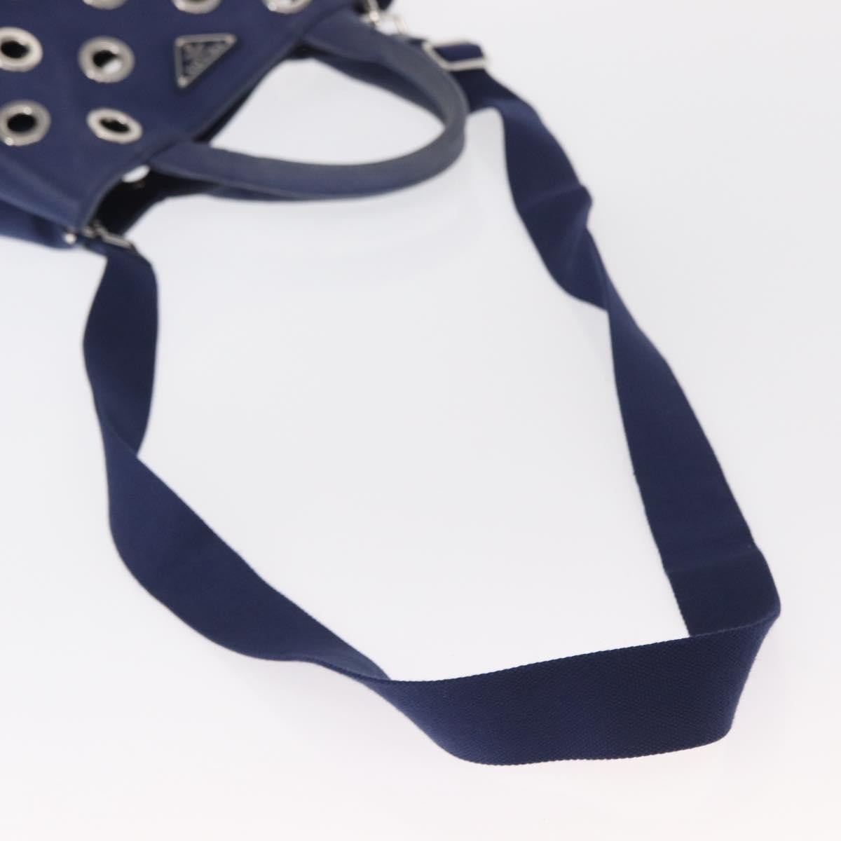 Prada Canapa Convertible Tote Grommet Embellished Canvas, BLUE, CANVAS, Tote bag