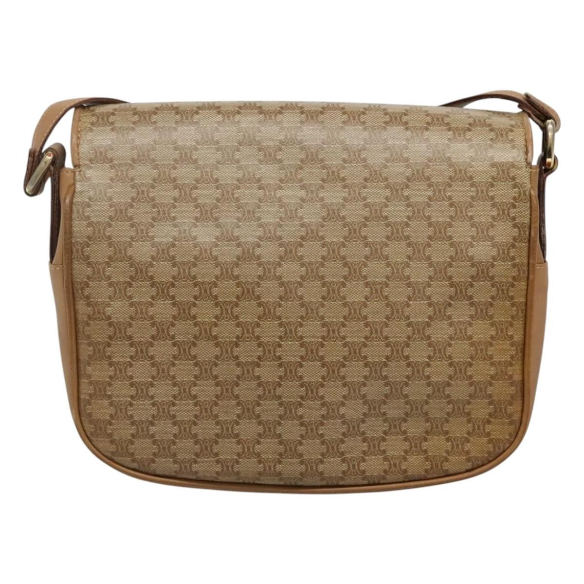 Celine Vintage Macadam Shoulder Bag Canvas and Leather, BEIGE, CANVAS, Shoulder bag