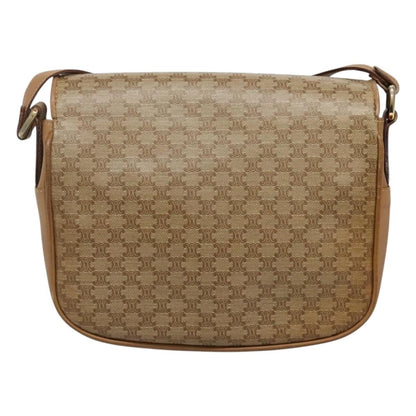 Celine Vintage Macadam Shoulder Bag Canvas and Leather, BEIGE, CANVAS, Shoulder bag