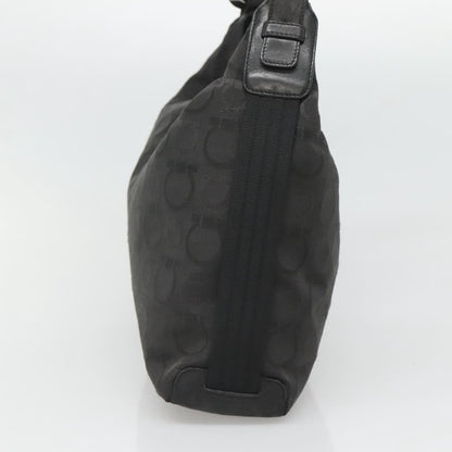 Salvatore Ferragamo Gancini Shoulder Bag Canvas, BLACK, CANVAS, Shoulder bag