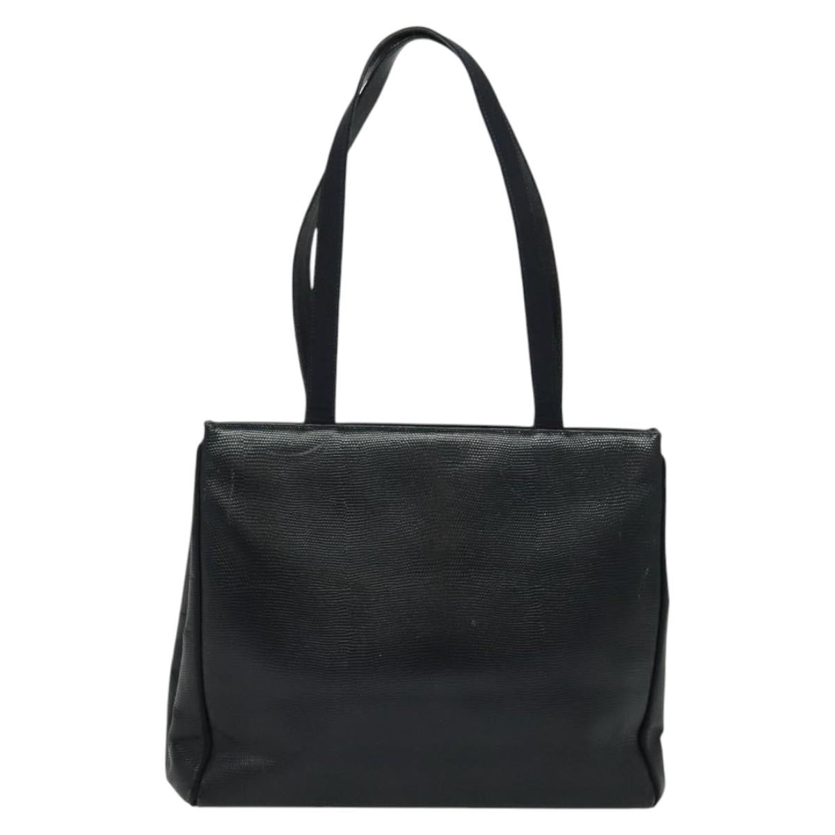 Salvatore Ferragamo Vintage Vara Bow Tote Lizard Embossed Leather, NAVY, LEATHER, Tote bag