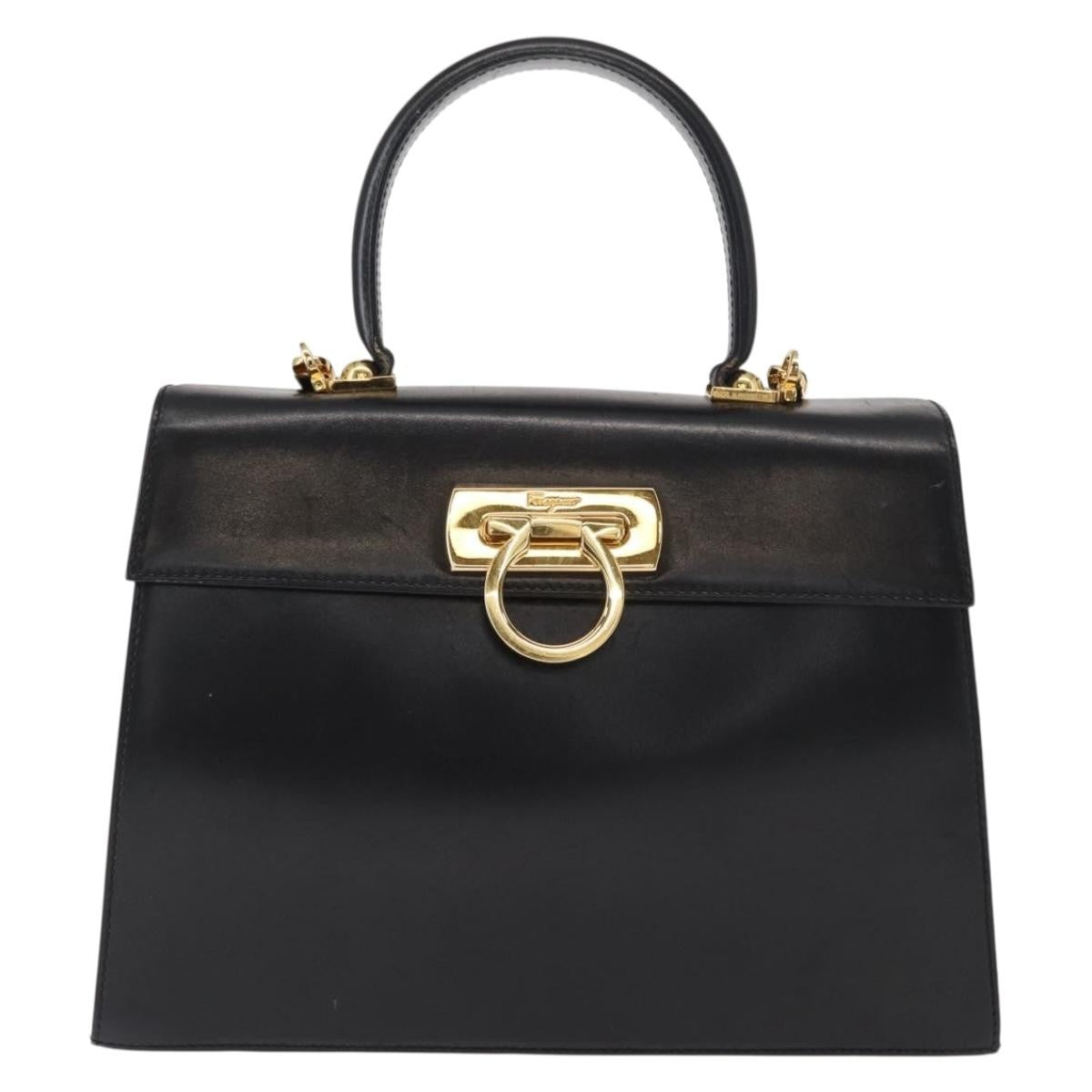 Salvatore Ferragamo Convertible Top Handle Bag Leather, BLACK, LEATHER, Handbag