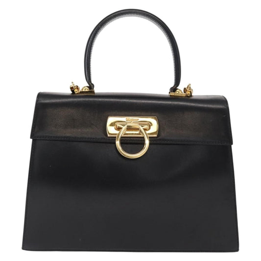 Salvatore Ferragamo Convertible Top Handle Bag Leather, BLACK, LEATHER, Handbag