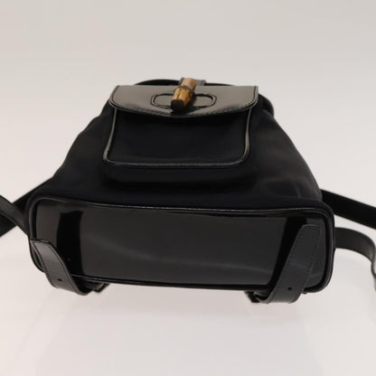 Gucci Vintage Bamboo Backpack Canvas and Leather, BLACK, CANVAS, Backpack