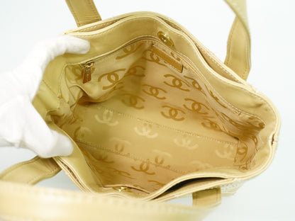 Chanel Surpique Tote Quilted Leather, BEIGE, LEATHER, Handbag