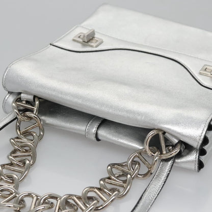 Prada Double Turn Lock Shoulder Bag Leather, SILVER, LEATHER, Shoulder bag