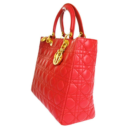 Christian Dior Vintage Lady Dior Bag Cannage Quilt Lambskin, Red, Leather, Handbag