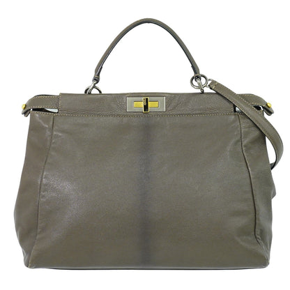 Fendi Peekaboo Bag Leather, GRAY, LEATHER, Handbag