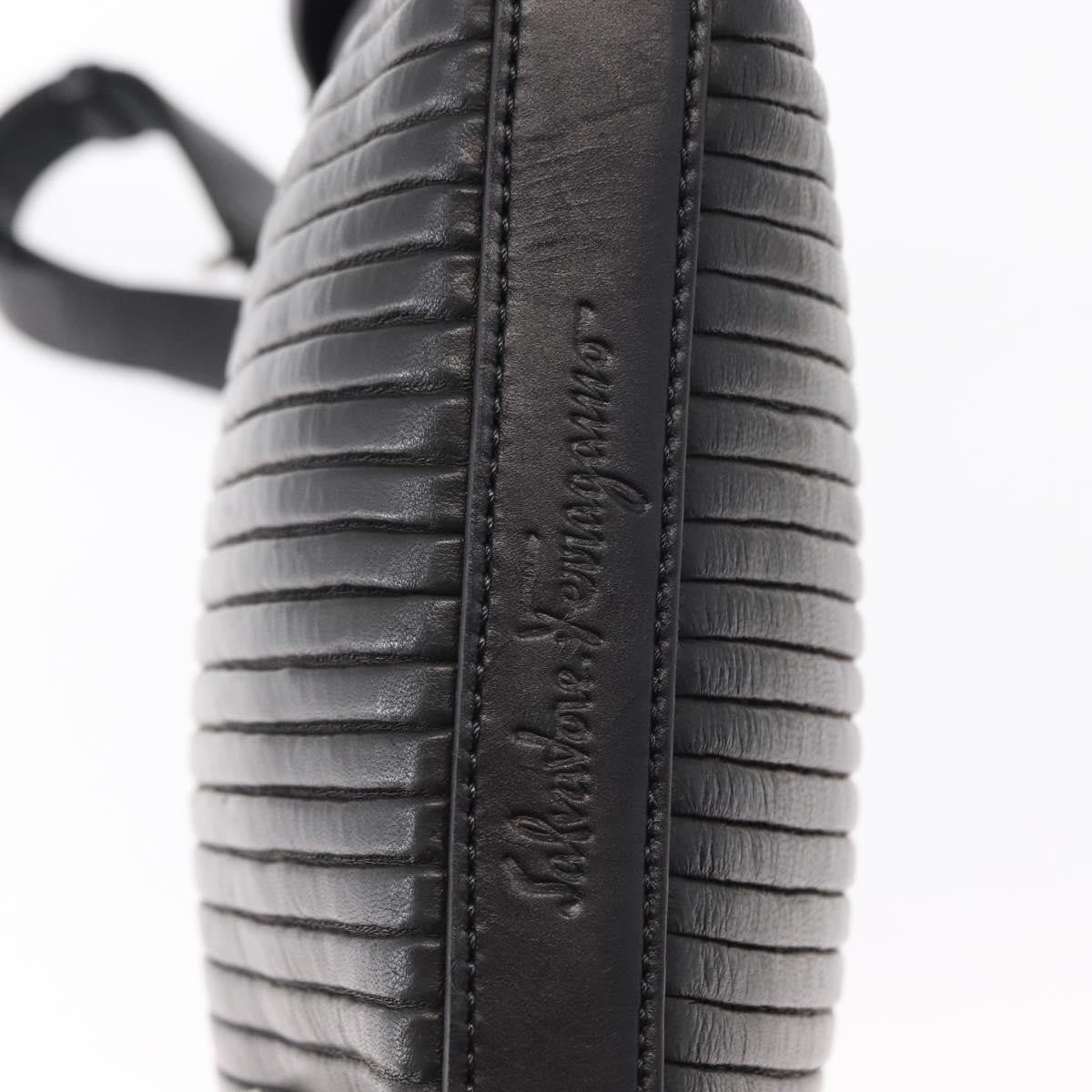 Salvatore Ferragamo Gancini Shoulder Bag Leather, BLACK, LEATHER, Shoulder bag