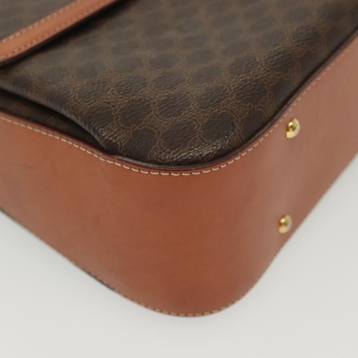 Celine Vintage Convertible Top Handle Bag Macadam Coated Canvas, BROWN, CANVAS, Handbag