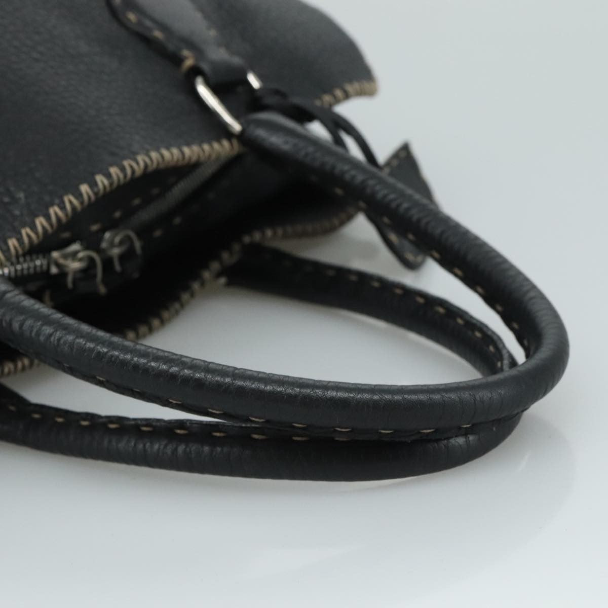 Fendi Selleria Handle Bag Embossed Leather, BLACK, LEATHER, Handbag