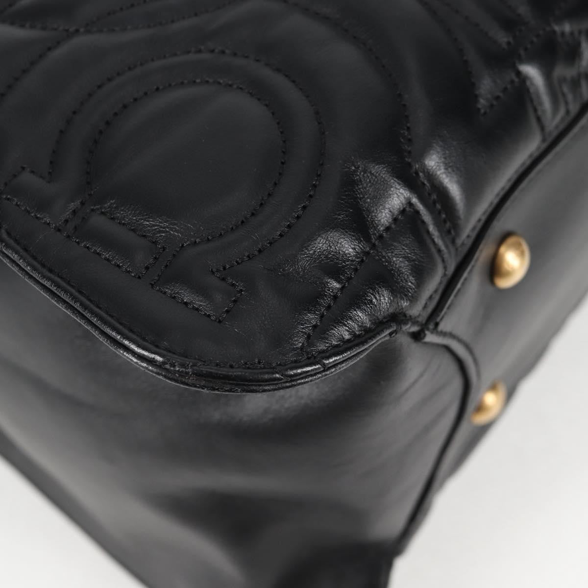 Salvatore Ferragamo Gancini Convertible Tote Quilted Leather, BLACK, LEATHER, Tote bag