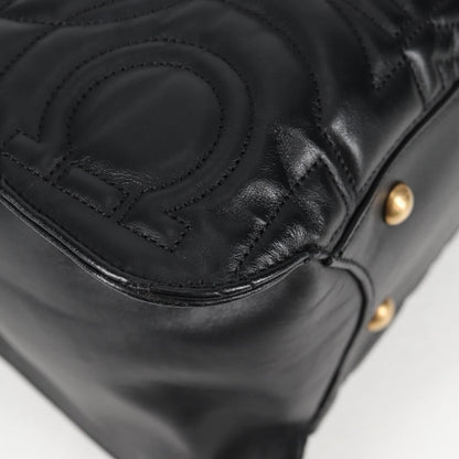 Salvatore Ferragamo Gancini Convertible Tote Quilted Leather, BLACK, LEATHER, Tote bag