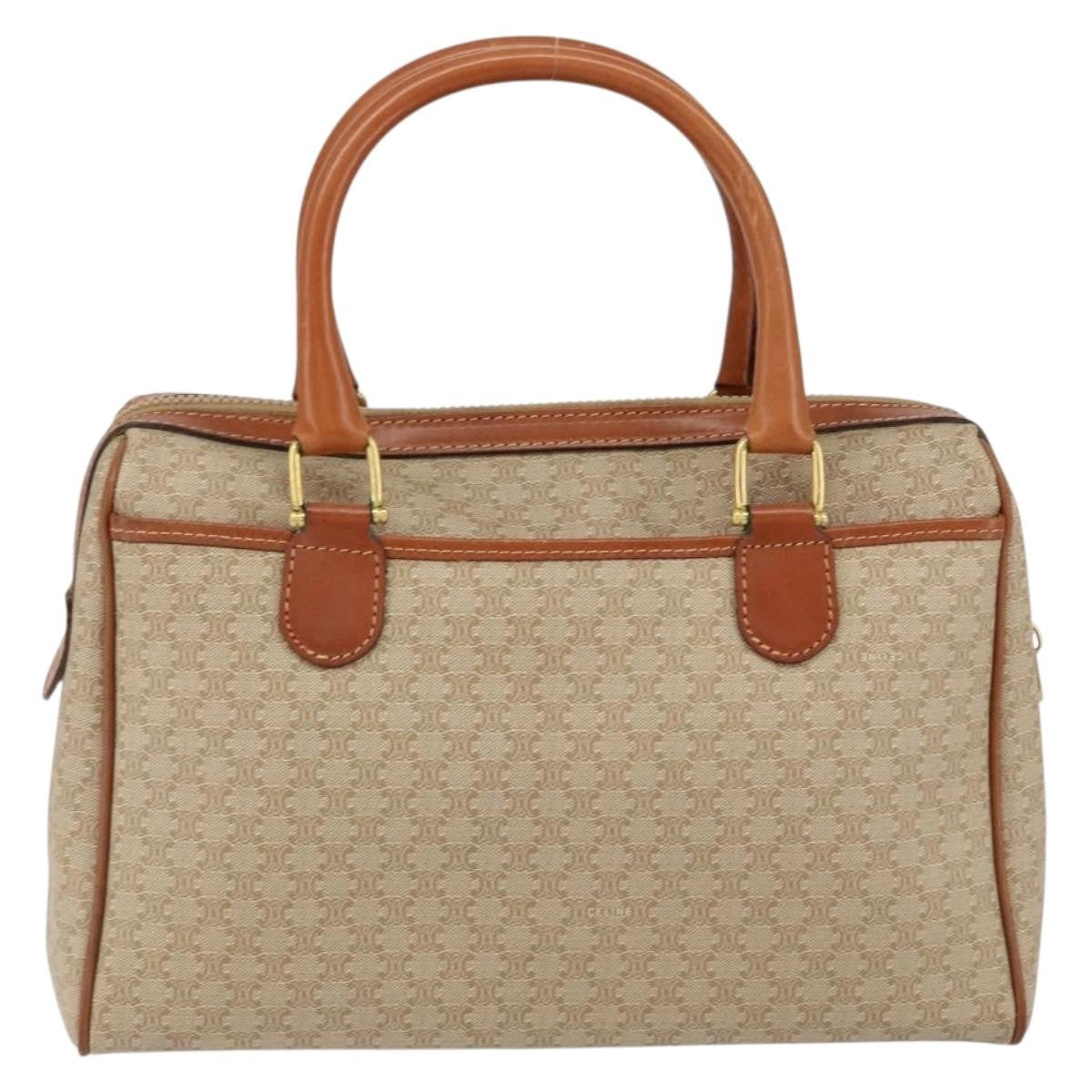 Celine Vintage Macadam Handbag Canvas and Leather, BEIGE, CANVAS, Handbag