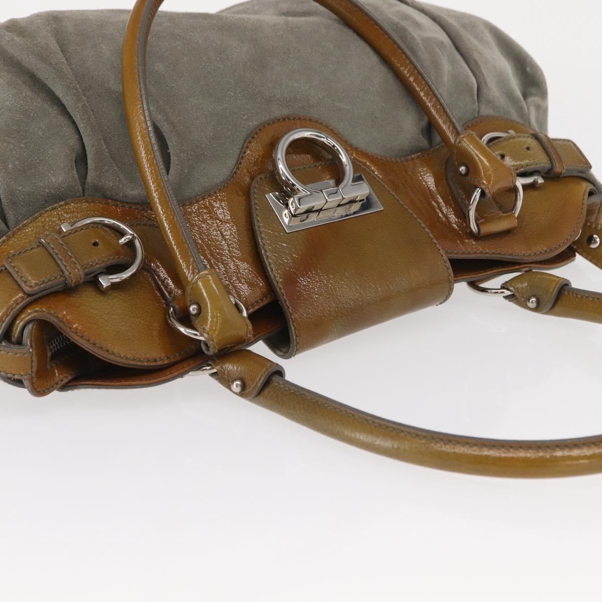 Salvatore Ferragamo Gancini handbag Suede, GREEN, SUEDE, Handbag