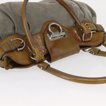Salvatore Ferragamo Gancini handbag Suede, GREEN, SUEDE, Handbag