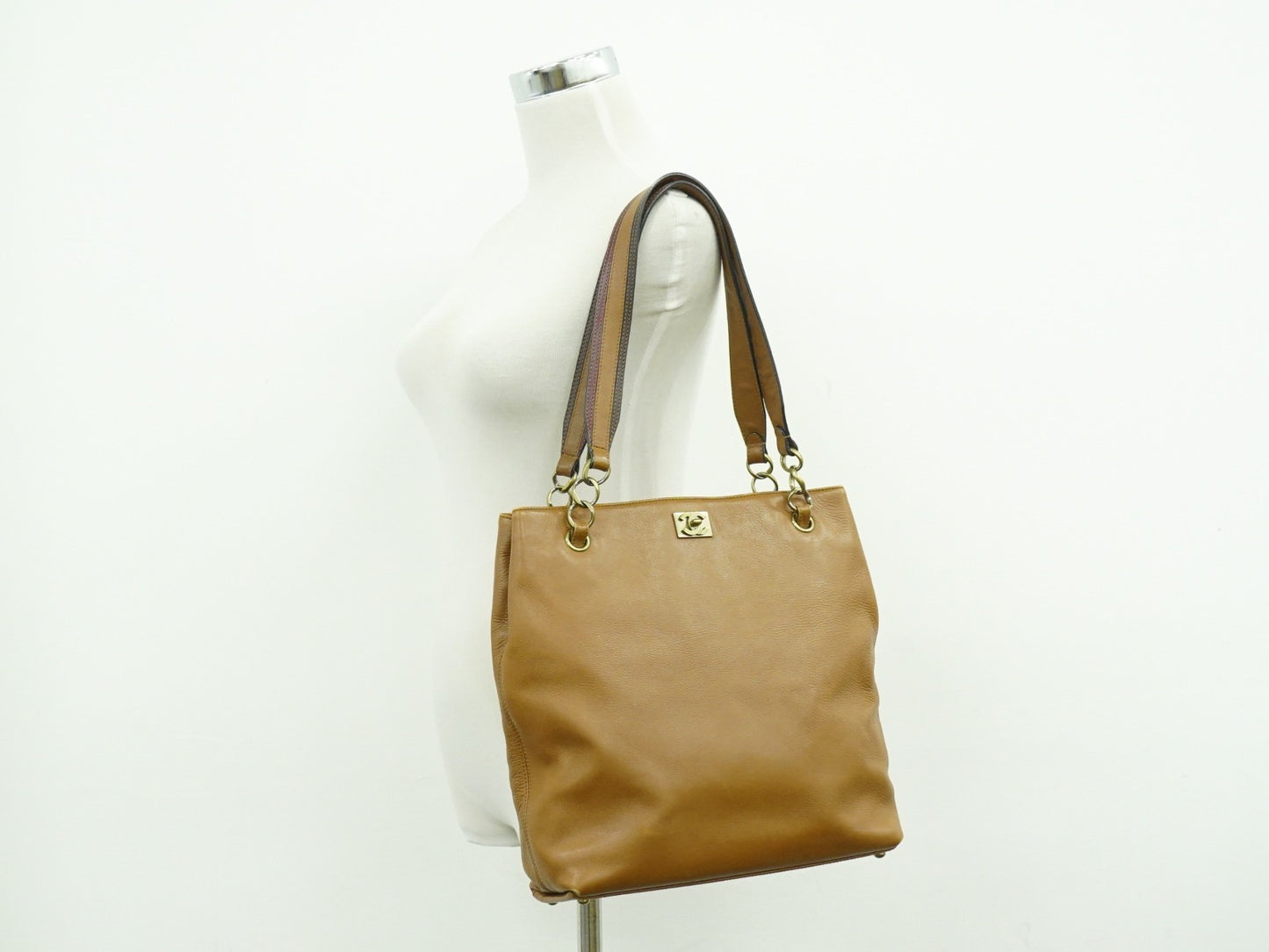 Chanel Vintage CC Tote Leather, BROWN, LEATHER, Tote bag
