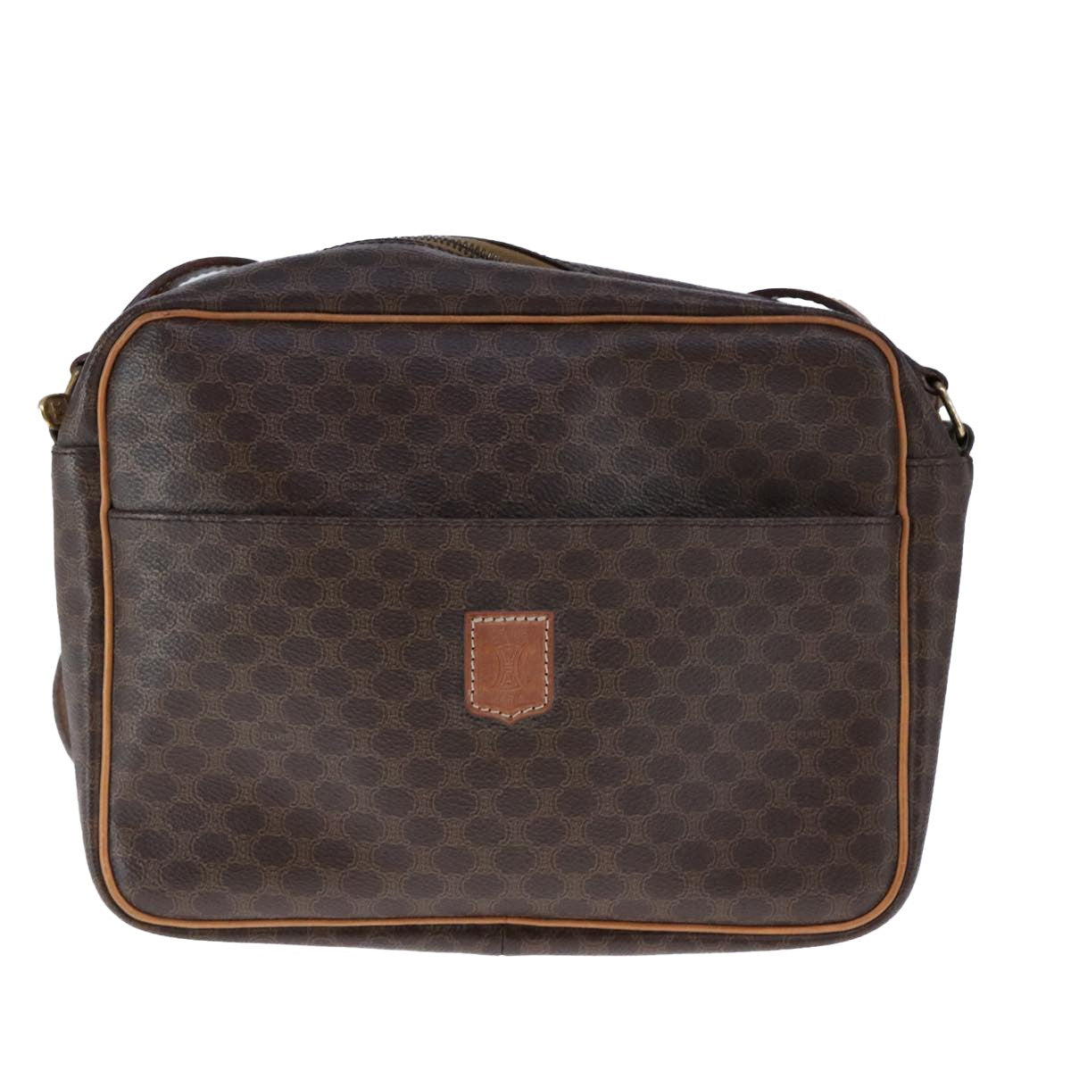 Celine Vintage Macadam Shoulder Bag Leather, BROWN, PVC,Leather,Canvas, Shoulder bag