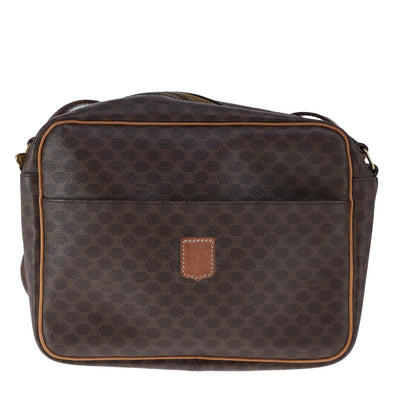 Celine Vintage Macadam Shoulder Bag Leather, BROWN, PVC,Leather,Canvas, Shoulder bag