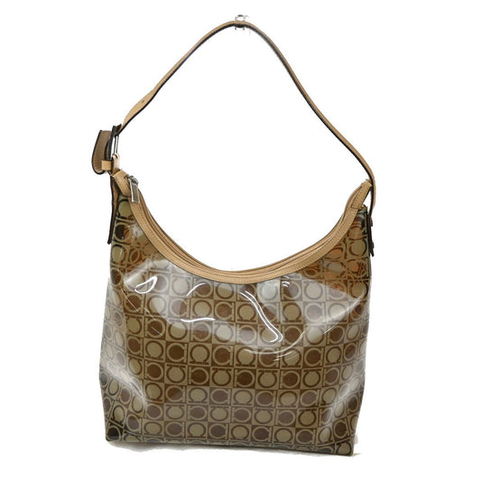 Salvatore Ferragamo Gancini Shoulder Bag Vinyl, Brown, Plastic, Shoulder Bag