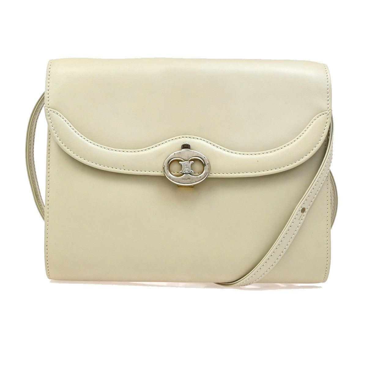 Celine Vintage Triomphe Flap Bag Leather, WHITE, LEATHER, Shoulder bag