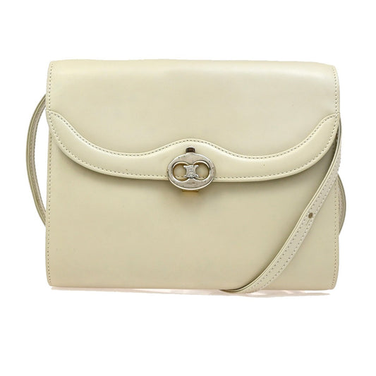 Celine Vintage Triomphe Flap Bag Leather, WHITE, LEATHER, Shoulder bag