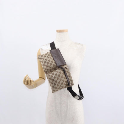 Gucci Vintage Double Belt Bag GG Canvas with Leather, BEIGE, CANVAS, Shoulder bag