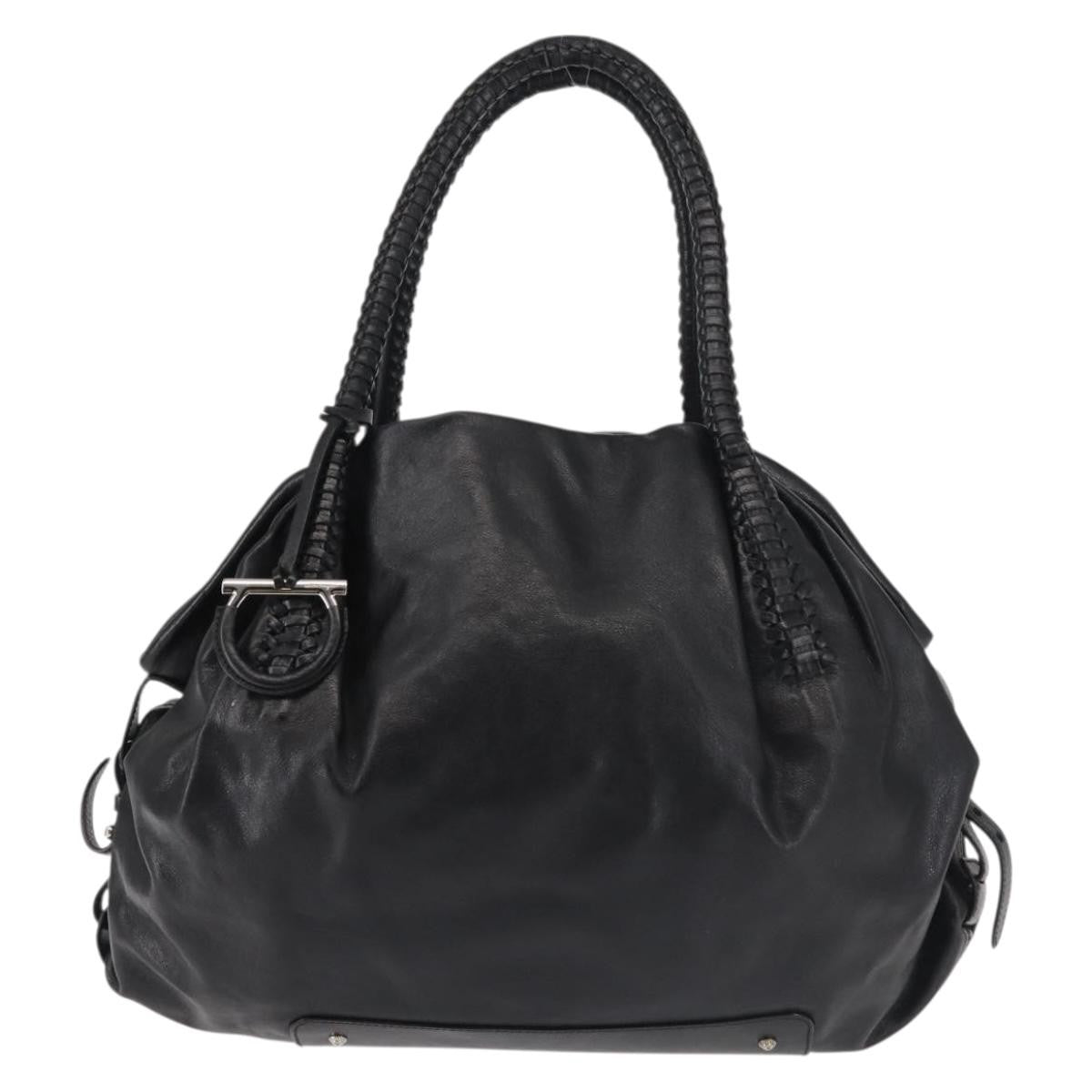 Salvatore Ferragamo Gancini Tote Leather, BLACK, LEATHER, Tote bag