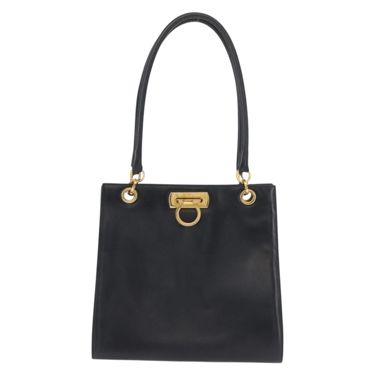 Salvatore Ferragamo Gancini Shoulder Bag Leather, NAVY, LEATHER, Shoulder bag