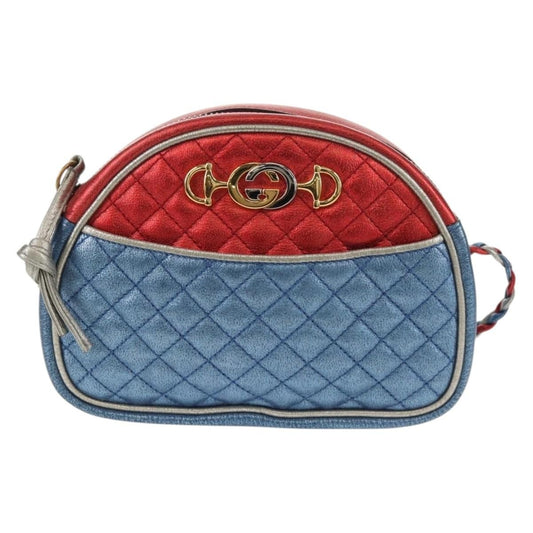 Gucci Trapuntata Camera Shoulder Bag Lambskin, BLUE, LEATHER, Shoulder bag