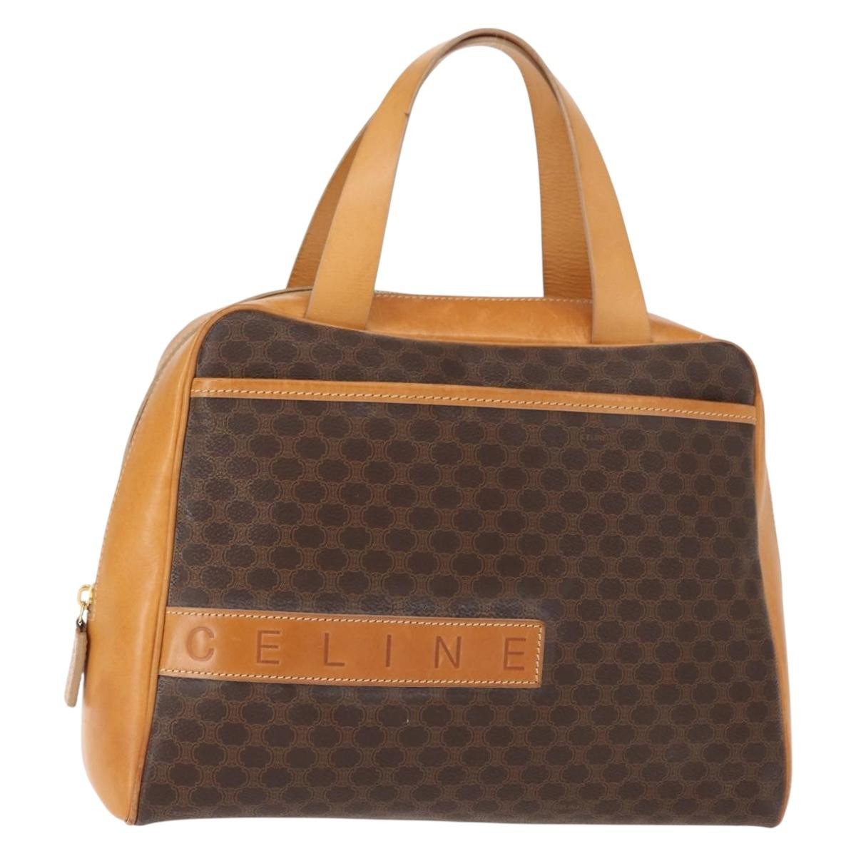 Celine Vintage Macadam Handbag Canvas and Leather, BROWN, CANVAS, Handbag
