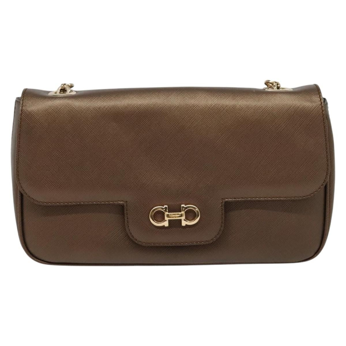 Salvatore Ferragamo Gancini Chain Shoulder bag Leather, BROWN, LEATHER, Shoulder bag