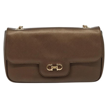 Salvatore Ferragamo Gancini Chain Shoulder bag Leather, BROWN, LEATHER, Shoulder bag