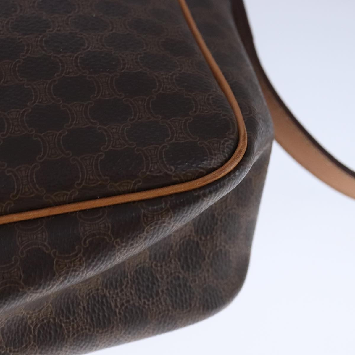 Celine Vintage Macadam Shoulder Bag Leather, BROWN, PVC,Leather,Canvas, Shoulder bag