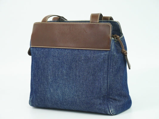 Chanel Vintage CC Tote Denim with Leather, NAVY, DENIM_JEANS, Tote bag