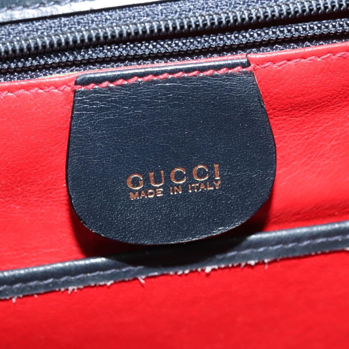 Gucci Vintage Convertible Bamboo Top Handle Bag Leather, NAVY, LEATHER, Handbag