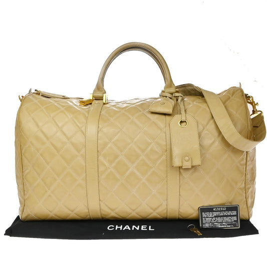 Chanel Vintage Bowler Bag Lambskin, Beige, Patent Leather, Handbag