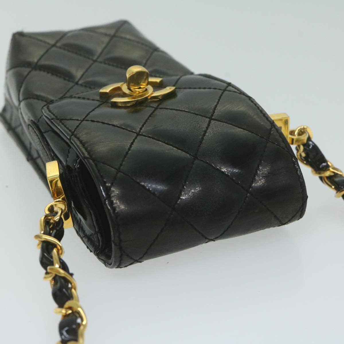 Chanel Vintage CC Flap Phone Holder Crossbody Bag Quilted Patent, BLACK, PATENT_LEATHER, Crossbody bag