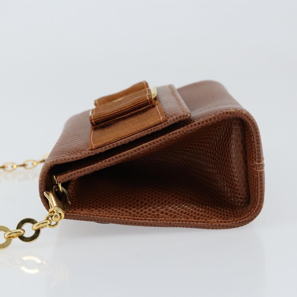 Salvatore Ferragamo Vala Shoulder Bag Embossed Leather, BROWN, LEATHER, Shoulder bag