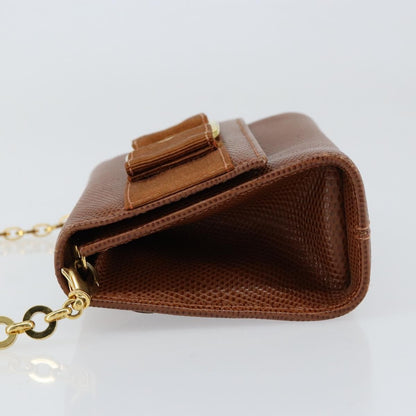 Salvatore Ferragamo Vala Shoulder Bag Embossed Leather, BROWN, LEATHER, Shoulder bag